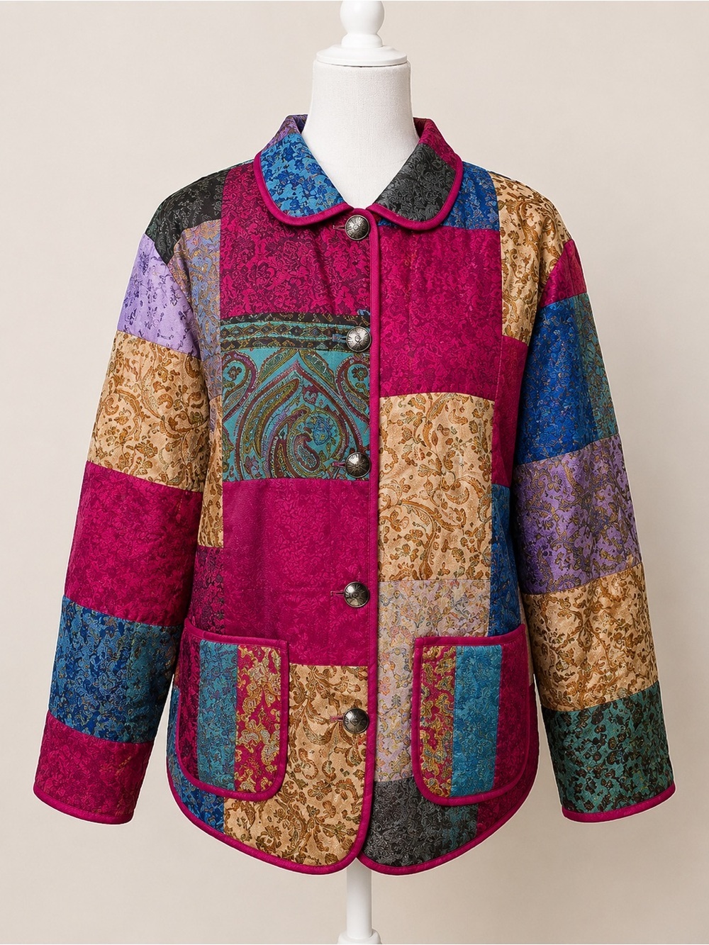 Vintage Tantrums Collection Silk Boho Patchwork Jacket • Size M • EUC